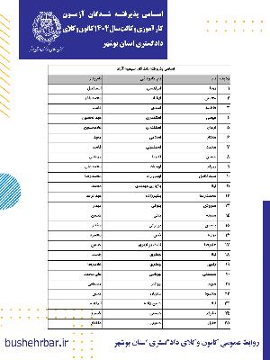 اسامی پذیرفته شدگان آزمون کارآموزی وکالت  سال 1404 کانون وکلای دادگستری استان بوشهر